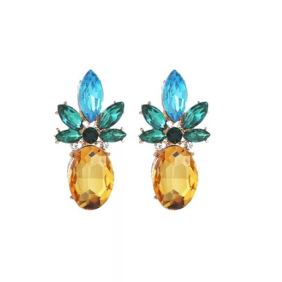 Summer Statement Pineapple Stud CZ Earrings - Picture 2 of 3